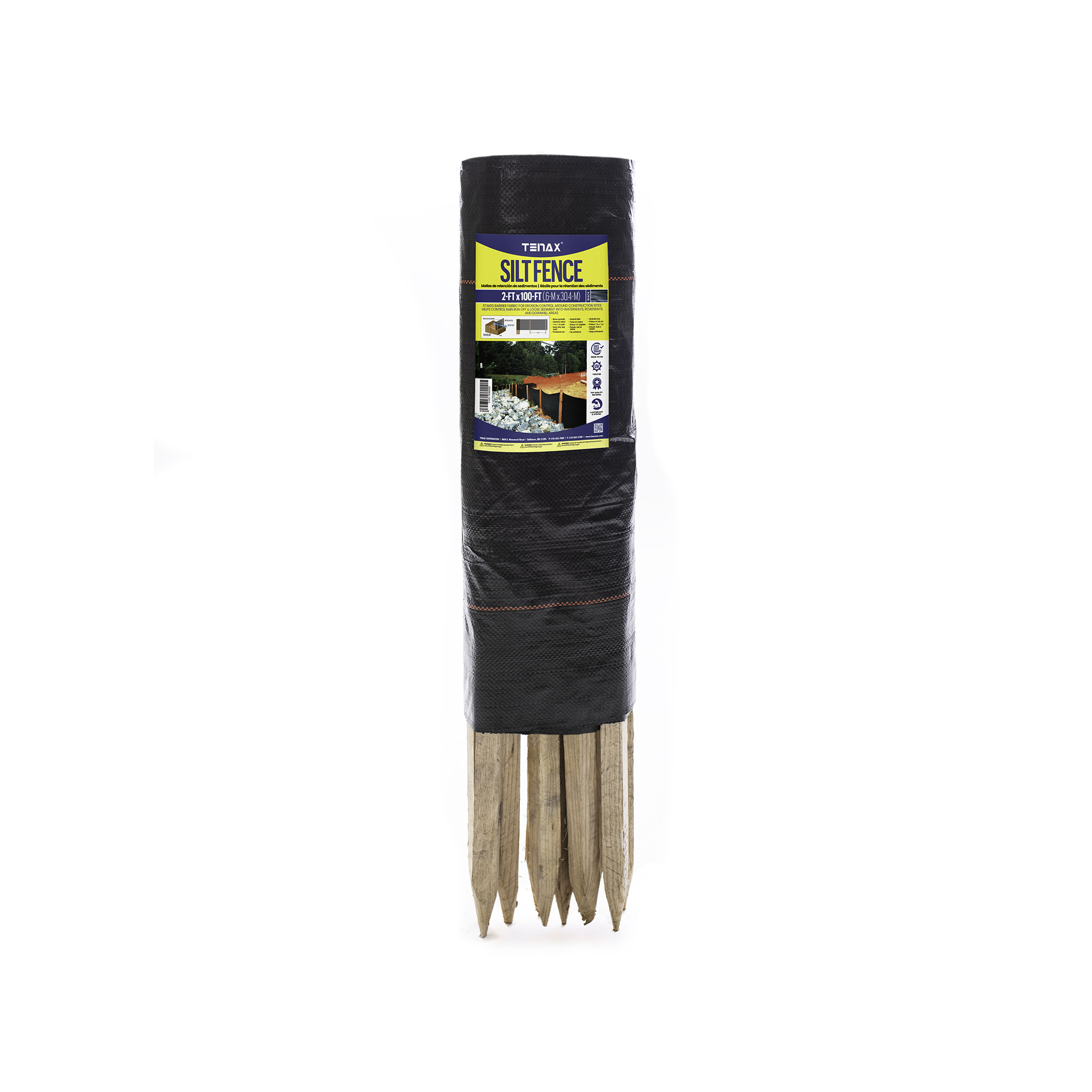 Tenax Pre-Assembled Woven Geotextile Silt Fence — 2ft. x 100ft., Polypropylene Fabric, Hardwood Stakes, Model# 31900500
